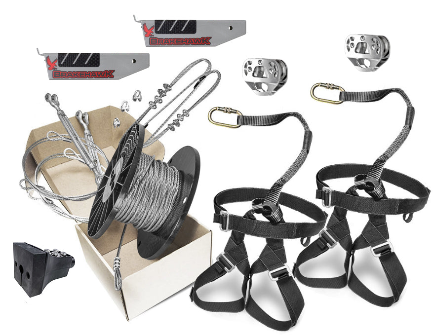 BrakeHawk Zip Line Kit expanded with two rider setup
